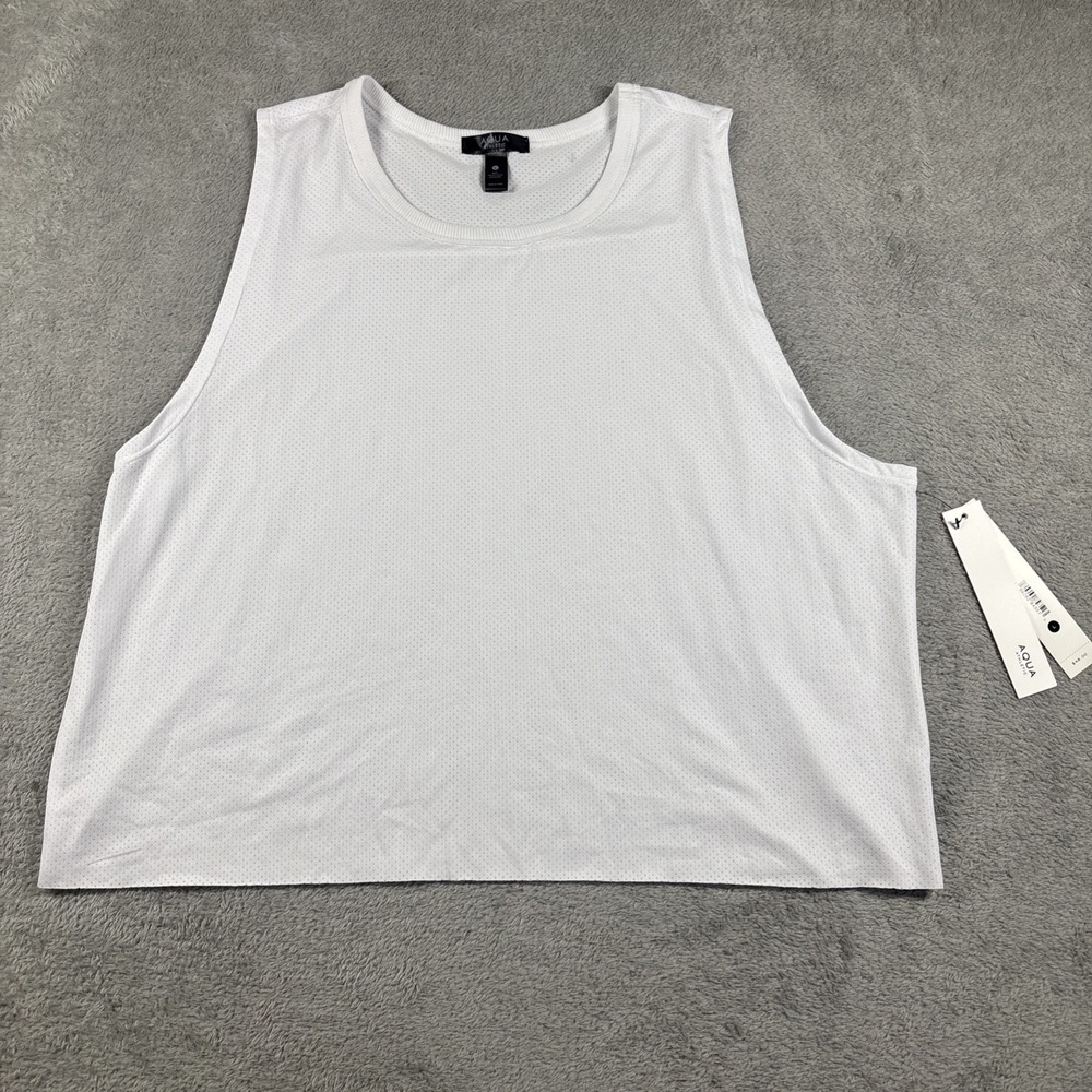 NWT AQUA Athletic Women's Mesh Cropped Tank Top White‎ Size Large